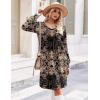 Zeagoo Fall Dresses for Women Long Sleeve Casual Pleated V Neck Dress 2025 A Line Tunic Dress(Black Printed)