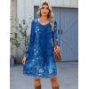 Zeagoo Fall Dresses for Women Long Sleeve Casual Pleated V Neck Dress 2025 A Line Tunic Dress(Blue Floral)