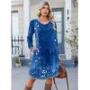 Zeagoo Fall Dresses for Women Long Sleeve Casual Pleated V Neck Dress 2025 A Line Tunic Dress(Blue Floral)