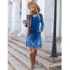 Zeagoo Fall Dresses for Women Long Sleeve Casual Pleated V Neck Dress 2025 A Line Tunic Dress(Blue Floral)