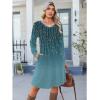 Zeagoo Fall Dresses for Women Long Sleeve Casual Pleated V Neck Dress 2025 A Line Tunic Dress(Blue Green 01)