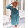 Zeagoo Fall Dresses for Women Long Sleeve Casual Pleated V Neck Dress 2025 A Line Tunic Dress(Blue Green 01)