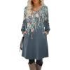 Zeagoo Fall Dresses for Women Long Sleeve Casual Pleated V Neck Dress 2025 A Line Tunic Dress(Blue Green Floral)
