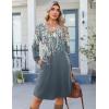 Zeagoo Fall Dresses for Women Long Sleeve Casual Pleated V Neck Dress 2025 A Line Tunic Dress(Blue Green Floral)