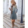 Zeagoo Fall Dresses for Women Long Sleeve Casual Pleated V Neck Dress 2025 A Line Tunic Dress(Blue Green Floral)