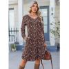 Zeagoo Fall Dresses for Women Long Sleeve Casual Pleated V Neck Dress 2025 A Line Tunic Dress(Brown Floral)