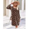 Zeagoo Fall Dresses for Women Long Sleeve Casual Pleated V Neck Dress 2025 A Line Tunic Dress(Brown Floral)