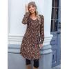 Zeagoo Fall Dresses for Women Long Sleeve Casual Pleated V Neck Dress 2025 A Line Tunic Dress(Brown Floral)