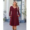 Zeagoo Fall Dresses for Women Long Sleeve Casual Pleated V Neck Dress 2025 A Line Tunic Dress(Burgundy)