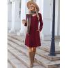 Zeagoo Fall Dresses for Women Long Sleeve Casual Pleated V Neck Dress 2025 A Line Tunic Dress(Burgundy)