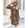 Zeagoo Fall Dresses for Women Long Sleeve Casual Pleated V Neck Dress 2025 A Line Tunic Dress(Chic Printed)