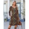 Zeagoo Fall Dresses for Women Long Sleeve Casual Pleated V Neck Dress 2025 A Line Tunic Dress(Chic Printed)