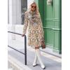 Zeagoo Fall Dresses for Women Long Sleeve Casual Pleated V Neck Dress 2025 A Line Tunic Dress(Light Khaki Floral)