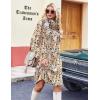 Zeagoo Fall Dresses for Women Long Sleeve Casual Pleated V Neck Dress 2025 A Line Tunic Dress(Light Khaki Floral)