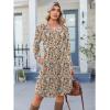 Zeagoo Fall Dresses for Women Long Sleeve Casual Pleated V Neck Dress 2025 A Line Tunic Dress(Light Khaki Floral)