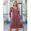 Zeagoo Fall Dresses for Women Long Sleeve Casual Pleated V Neck Dress 2025 A Line Tunic Dress(Mauve)