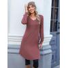 Zeagoo Fall Dresses for Women Long Sleeve Casual Pleated V Neck Dress 2025 A Line Tunic Dress(Mauve)