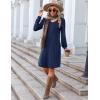 Zeagoo Fall Dresses for Women Long Sleeve Casual Pleated V Neck Dress 2025 A Line Tunic Dress(Navy)
