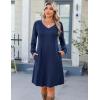 Zeagoo Fall Dresses for Women Long Sleeve Casual Pleated V Neck Dress 2025 A Line Tunic Dress(Navy)