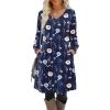 Zeagoo Fall Dresses for Women Long Sleeve Casual Pleated V Neck Dress 2025 A Line Tunic Dress(Navy Floral)