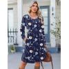 Zeagoo Fall Dresses for Women Long Sleeve Casual Pleated V Neck Dress 2025 A Line Tunic Dress(Navy Floral)