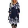 Zeagoo Fall Dresses for Women Long Sleeve Casual Pleated V Neck Dress 2025 A Line Tunic Dress(Navy Printed)