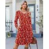 Zeagoo Fall Dresses for Women Long Sleeve Casual Pleated V Neck Dress 2025 A Line Tunic Dress(Red Floral)