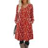 Zeagoo Fall Dresses for Women Long Sleeve Casual Pleated V Neck Dress 2025 A Line Tunic Dress(Red Floral)