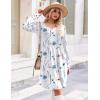 Zeagoo Fall Dresses for Women Long Sleeve Casual Pleated V Neck Dress 2025 A Line Tunic Dress(White Floral)