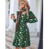 Zeagoo Fall Dresses for Women Long Sleeve Casual Pleated V Neck Dress 2025 A Line Tunic Dress(Xmas Green)
