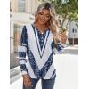 Zeagoo Long Sleeve Shirts for Women Casual V Neck Fall Tops Dressy Summer Work Blouses Clothes(Blue and White)