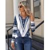 Zeagoo Long Sleeve Shirts for Women Casual V Neck Fall Tops Dressy Summer Work Blouses Clothes(Blue and White)