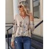 Zeagoo Long Sleeve Shirts for Women Casual V Neck Fall Tops Dressy Summer Work Blouses Clothes(Floral Champagne)