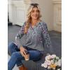 Zeagoo Long Sleeve Shirts for Women Casual V Neck Fall Tops Dressy Summer Work Blouses Clothes(Floral Grey)