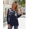 Zeagoo Long Sleeve Shirts for Women Casual V Neck Fall Tops Dressy Summer Work Blouses Clothes(Floral Navy)
