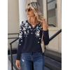 Zeagoo Long Sleeve Shirts for Women Casual V Neck Fall Tops Dressy Summer Work Blouses Clothes(Floral Navy)