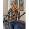 Zeagoo Long Sleeve Shirts for Women Casual V Neck Fall Tops Dressy Summer Work Blouses Clothes(Leopard)