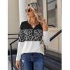 Zeagoo Long Sleeve Shirts for Women Casual V Neck Fall Tops Dressy Summer Work Blouses Clothes(Leopard Patchwork)