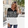 Zeagoo Long Sleeve Shirts for Women Casual V Neck Fall Tops Dressy Summer Work Blouses Clothes(Leopard Patchwork)