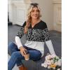 Zeagoo Long Sleeve Shirts for Women Casual V Neck Fall Tops Dressy Summer Work Blouses Clothes(Leopard Patchwork)