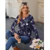 Zeagoo Long Sleeve Shirts for Women Casual V Neck Fall Tops Dressy Summer Work Blouses Clothes(Navy Floral 180)