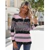 Zeagoo Long Sleeve Shirts for Women Casual V Neck Fall Tops Dressy Summer Work Blouses Clothes(Stripes Black Pink)