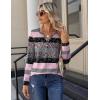 Zeagoo Long Sleeve Shirts for Women Casual V Neck Fall Tops Dressy Summer Work Blouses Clothes(Stripes Black Pink)