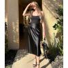 Zeagoo Skirts for Women High Waist Skirt Elegant Midi Skirt Satin(Black)