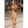 Zeagoo Skirts for Women High Waist Skirt Elegant Midi Skirt Satin(Khaki)