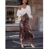 Zeagoo Skirts for Women High Waist Skirt Elegant Midi Skirt Satin(Red Floral)