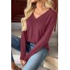 Zeagoo Women Long Sleeve Tops Dressy Casual V Neck Tshirts Basics Tee 2025 Fall Trendy Clothes S-2XL(Wine Red)