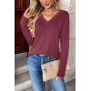 Zeagoo Women Long Sleeve Tops Dressy Casual V Neck Tshirts Basics Tee 2025 Fall Trendy Clothes S-2XL(Wine Red)