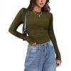 Zeagoo Womens Long Sleeve Stretch Crewneck Ribbed T-Shirt Slim Fit Casual Basic Tops S-XXL(Army Green)