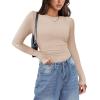 Zeagoo Womens Long Sleeve Stretch Crewneck Ribbed T-Shirt Slim Fit Casual Basic Tops S-XXL(Beige)